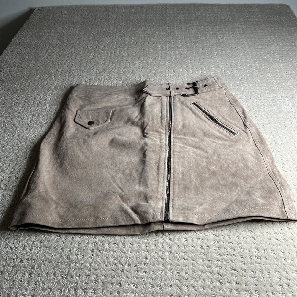 Blank NYC Beige Lined Suede‎ Skirt Sz 28 A-line Front Zip NWT